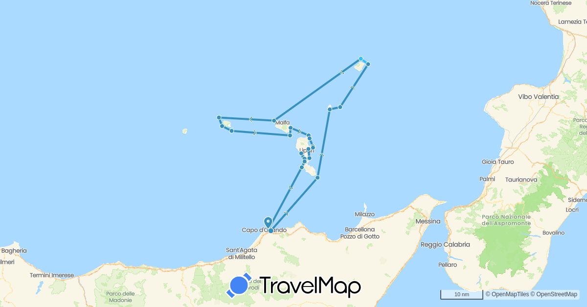 TravelMap itinerary: boat, sailing in Italy (Europe)