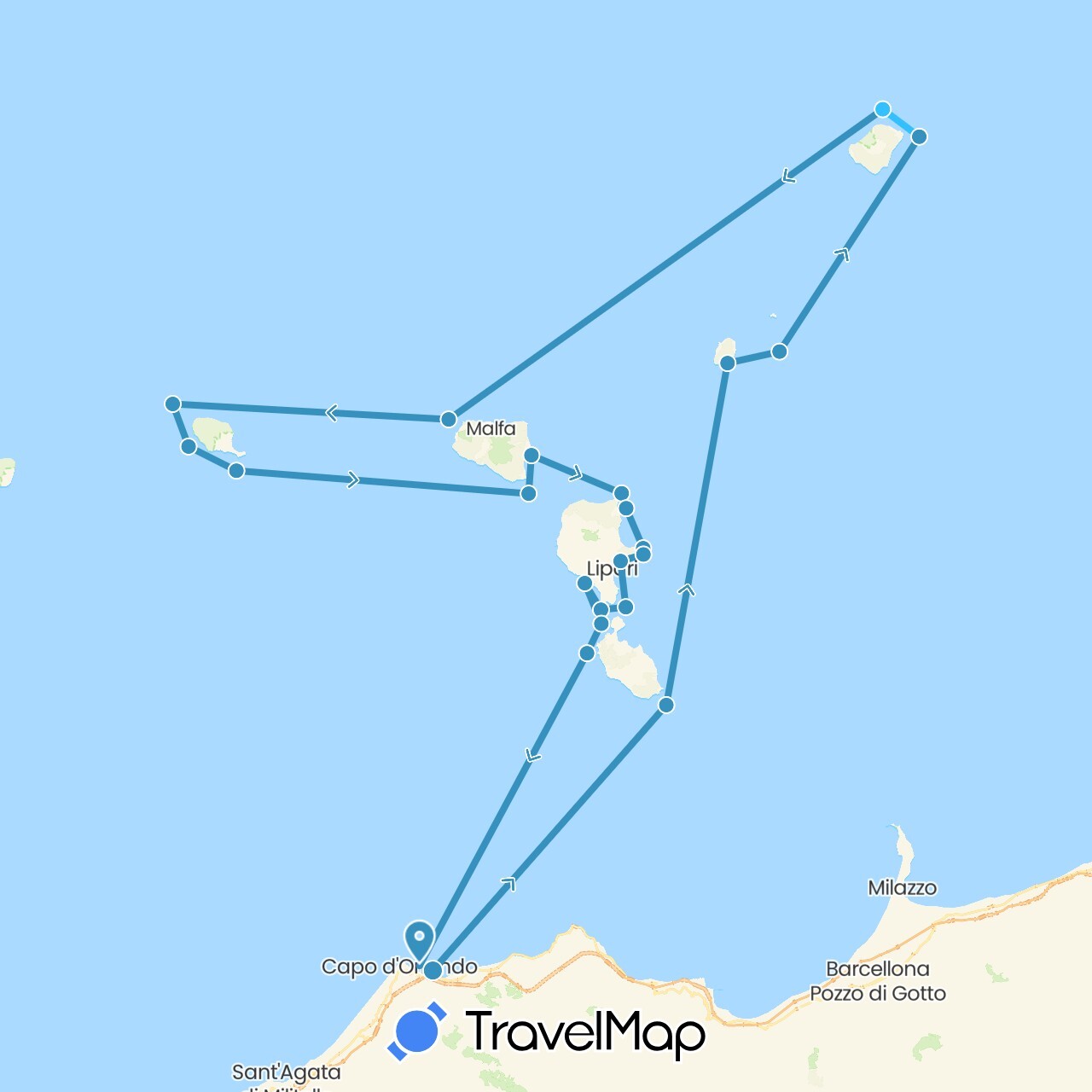 TravelMap itinerary: boat, sailing in Italy (Europe)