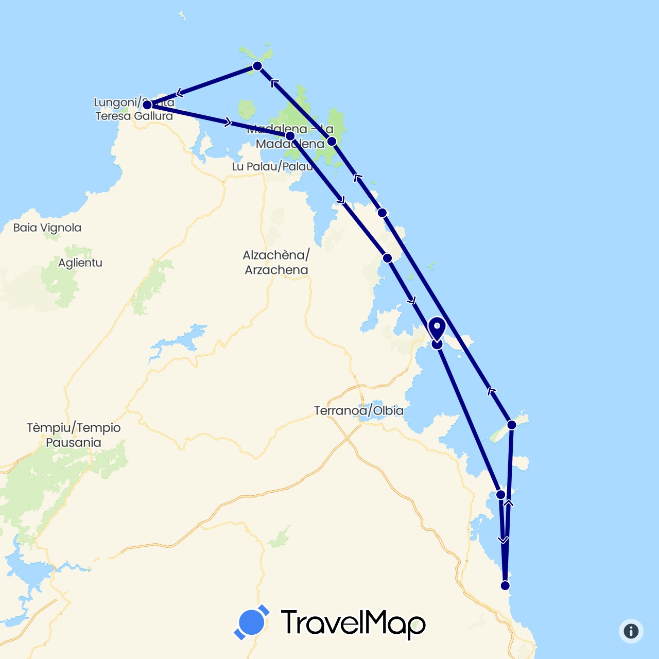 TravelMap itinerary: driving in Italy (Europe)
