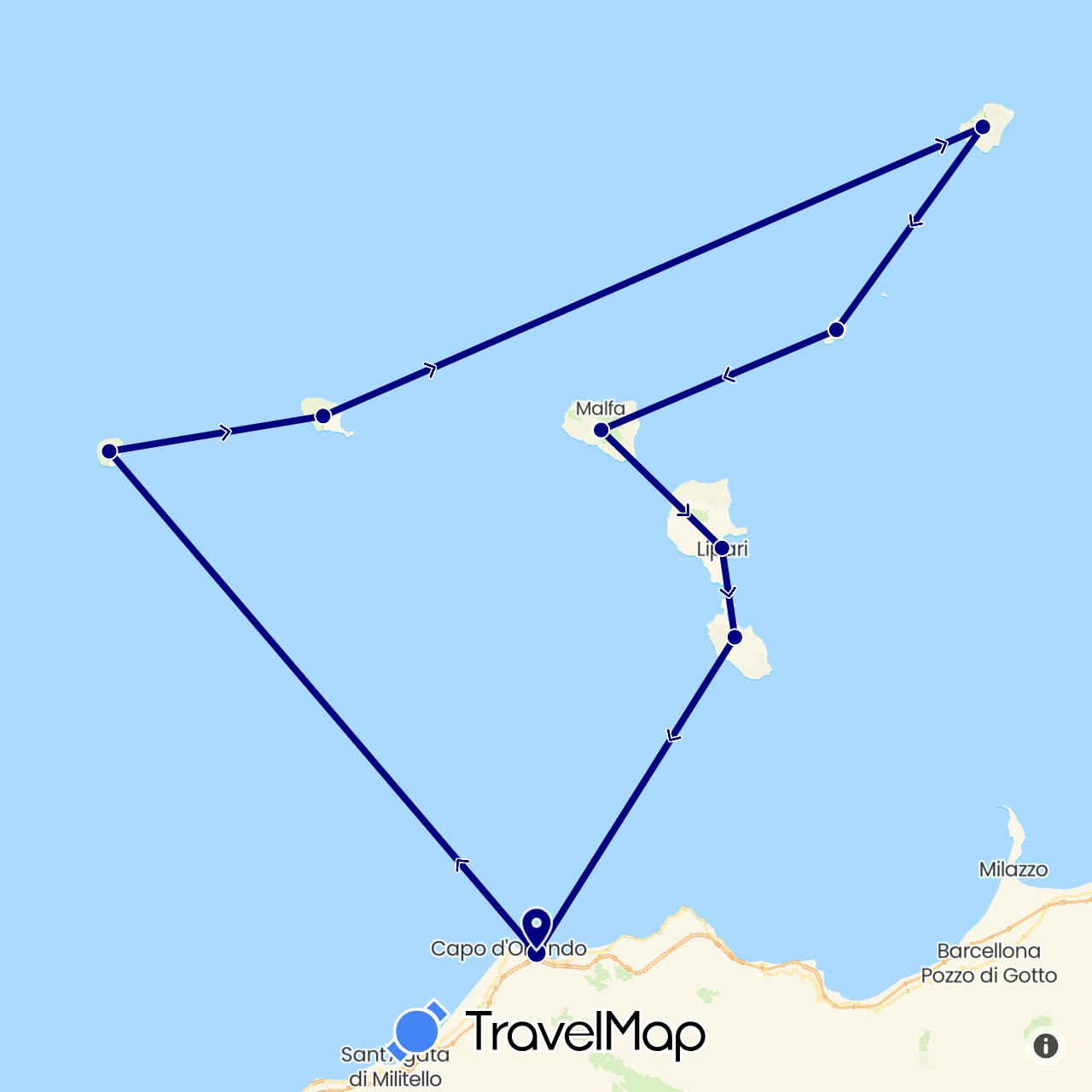 TravelMap itinerary: driving in Italy (Europe)